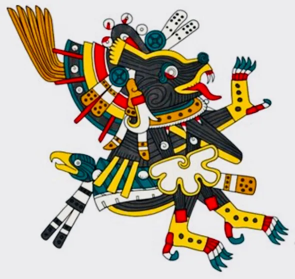 Xolotl, a god with a dog's head, painted in the Codex Borgia